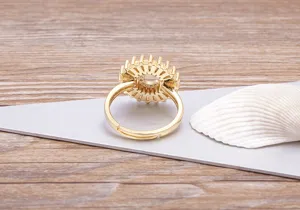 Detailed view of the 18k gold plated initial letter zircon ring highlighting delicate design.