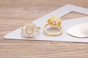 Gold Plated Cubic Zirconia Initial Letter Open Ring Dainty Circular Alphabet Jewelry