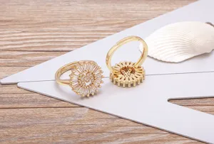 Gold plated cubic zirconia alphabet letter ring detail view, elegant initial gift.