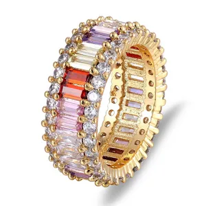 Anillo eternity de circonita cubica multicolor chapado en oro joyeria de lujo mujer
