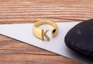 Gold plated 18k zircon letter K open ring fashion initial alphabet jewelry for women