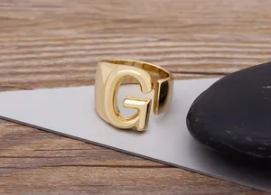 18K Gold Plated Letter G Open Ring Fashion Bold Alphabet Adjustable Ring for Women Men