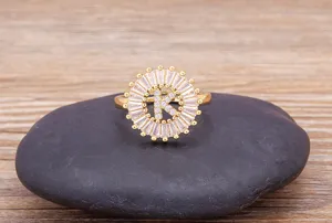 Gold plated letter K cubic zirconia ring elegant circular design fashion jewelry for women