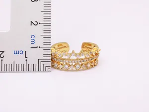 Kupfer plattierter 18K Gold geometrischer offener Ring mit funkelndem Zirkonia, verstellbar.