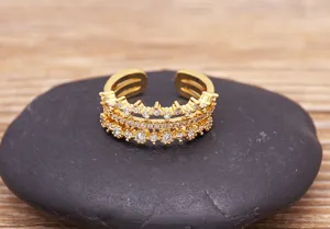 Vergoldeter mehrschichtiger geometrischer offener Ring glänzender Zirkon verstellbar Unisex