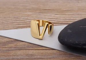 Gold 18k plated open letter V ring unisex chic statement jewelry accessory fashion piece
