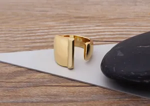 Minimalist gold plated wide open ring modern geometric unisex finger jewelry accessory