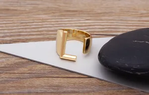 Gold letter ring open adjustable initial L ring stylish fashion jewelry for women and men
