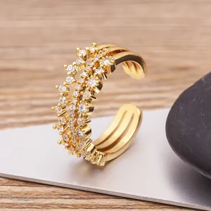 Geometrischer Lagen Open Einstellbarer Ring Kupfer Echtvergoldet Zirkonia Nische Mode Statement Ring Für Unisex Geschenk
