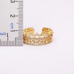 Kupfer 18K vergoldeter mehrschichtiger Zirkon offener Ring, verstellbarer Schmuck.
