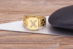 Δαχτυλίδι Επιχρυσωμένο 18K Με Σχέδιο Λουράκι Γράμμα X Ζιρκόν Ανοιχτό Hip Hop Κοσμήματα