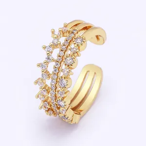 18K Vergoldeter Zirkonia Mehrschichtiger Geometrischer Offener Ring Verstellbar Schmuck
