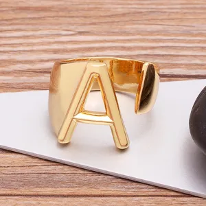 Gold-plated open letter A ring, stylish minimalist initial jewelry for men and women daily wear.