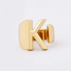 Gold 18k plated open letter K ring European style unisex chunky initial statement jewelry