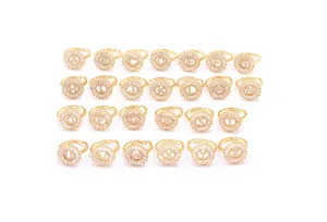 Copper 18K Gold Plated 26 Alphabet Letters Zircon Rings Set Simple Round Design Jewelry