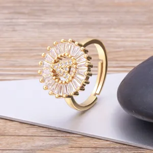 Gold plated 18k alphabet zircon ring initial letter A ring for women daily jewelry fashion gift
