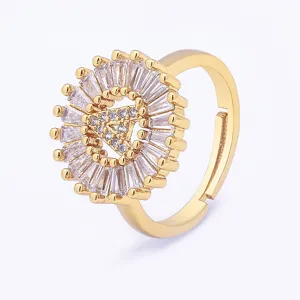 18K gold plated initial letter zircon ring, adjustable open ring for women fashion jewelry