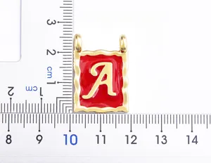 Gold Plated Square Letter A Pendant Red Enamel Vintage Necklace Dimension Guides