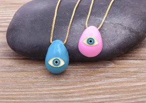18k gold plated evil eye teardrop pendant necklace for women stylish blue pink jewelry piece