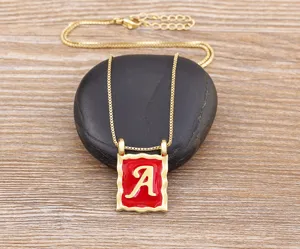 Gold Plated Red Enamel Letter A Pendant Necklace Vintage Chic Jewelry For Women Style