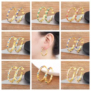 18K Gold Plated Copper Evil Eye Hoop Earrings For Women Heart Star Pattern Cubic Zirconia Inlaid Fashion Jewelry Charm Earrings