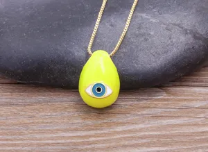 Gold-plated teardrop evil eye pendant necklace for women fashion charm jewelry gifts