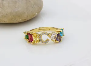 Anello aperto lettera C in zircone colorato placcato oro 18K gioielli moda donna