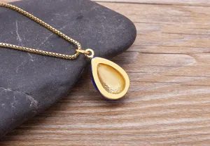 18K Gold Plated Copper Evil Eye Teardrop Pendant Necklace Fashion Jewelry for Women