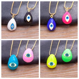 18K Gold Plated Copper Evil Eye Pendant Necklace For Women Men Drip Oil Tear Drop Zirconia Charm Jewelry Fashion Gift