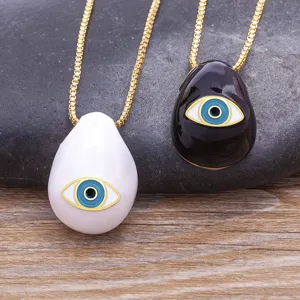 Gold plated evil eye necklace set teardrop pendant geometric jewelry fashion accessory