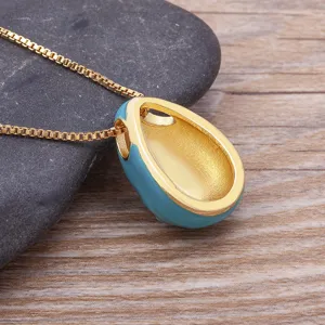 Gold-plated evil eye teardrop pendant necklace with blue enamel for women fashion jewelry