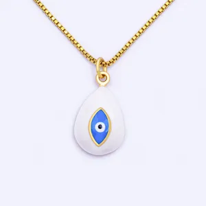Gold Plated Evil Eye Pendant Necklace White Enamel Teardrop Charm Jewelry for Women Gift