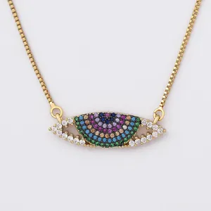 Collier Pendentif Mauvais Œil Plaqué Or 18K avec de Jolies Pierres Zirconia Multicolores