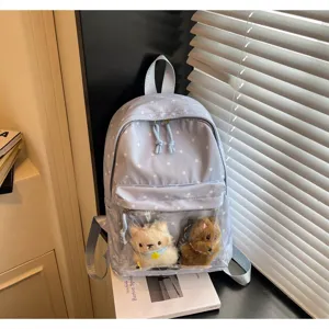 Sweet polka dot backpack for women, large capacity casual student school bag with clear pocket.