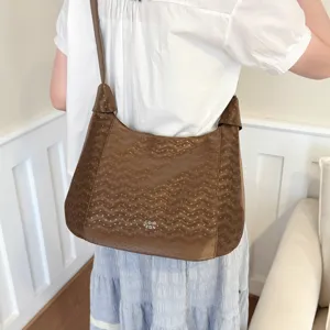 Casual minimalist brown shoulder crossbody bag stylish texture summer women hobo tote bag daily