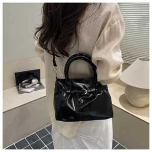 Black patent leather handbag for women vintage minimalist shoulder crossbody tote bag