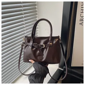 Retro solid color brown women handbag minimalist shoulder messenger bag stylish tote bag with handle