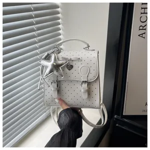 Mini polka dot backpack women stylish white school bag casual daypack cute star pendant