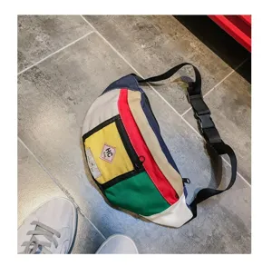 Koreanischer Streetwear bunter Patchwork-Gürteltasche für Damen, Lässige Brusttasche mit Gurt.