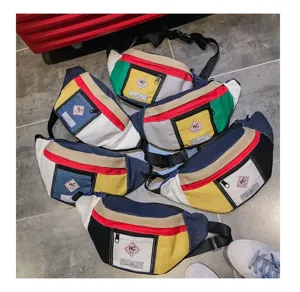 Bunte Damen Bauchtasche aus Segeltuch, koreanischer Stil, Streetwear, Patchwork Hüfttasche.