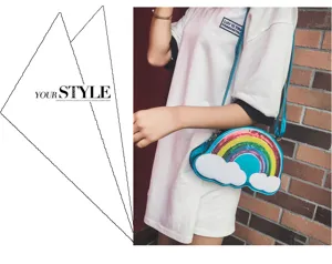 Bolso cruzado de lentejuelas de arcoíris de nube para mujer, lindo bolso de hombro de dibujos.