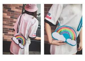 Lindo bolso cruzado de nube de arco iris con lentejuelas coloridas, bolso casual de moda para mujer