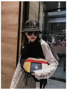 Koreanischer Streetwear Farbblock Brusttasche, Retro Canvas Patchwork Gürteltasche.