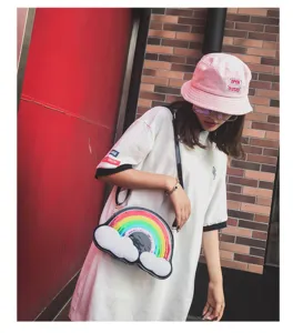 Bolso cruzado de lentejuelas de nube arcoiris, bolso de hombro lindo de dibujos animados.
