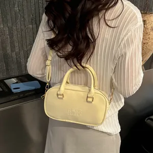 Chic minimalist light yellow women handbag PU leather shoulder crossbody bag daily use