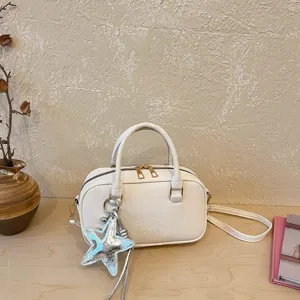 White women shoulder handbag, solid color chic crossbody bag with star pendant detail