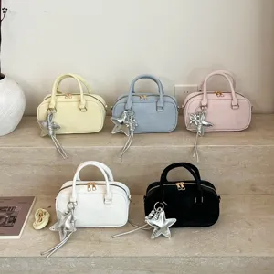 Women Casual PU Leather Shoulder Bag Solid Color Minimalist Crossbody Handbag With Pendant Fashion Daily Purse