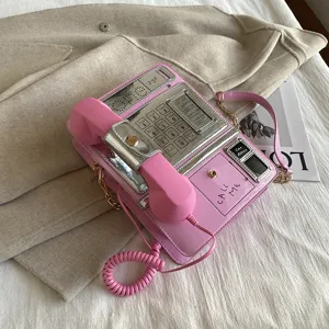 Rosa Neuheit Telefon Umhaengetasche kreative Retro Handset Schultertasche fuer Damen