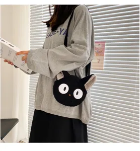 Süße Cartoon schwarze Katze Plüsch Umhängetasche für Damen, weiche flauschige süße Handtasche.