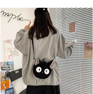 Süße Plüsch schwarze Katze Umhängetasche weiche Cartoon Tier Schultertasche für Damen Alltag